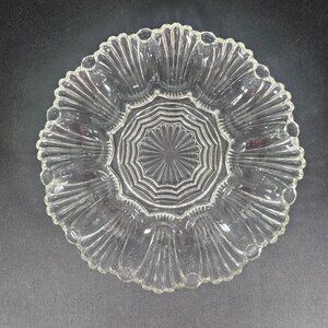 #896 Clear Glass Anchor Hocking Deviled Egg Plate Wave/Fan Pattern Holds 12 Eggs